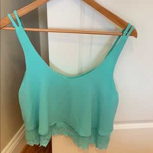 Lace detail teal tank top